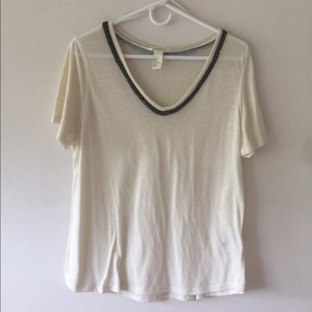 H&M Scoop Neck Tee with Beaded Neckline • Size M